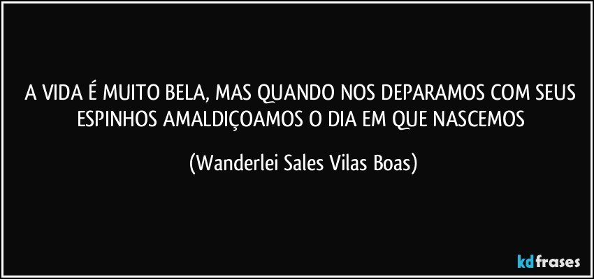 A VIDA É MUITO BELA, MAS QUANDO NOS DEPARAMOS COM SEUS ESPINHOS AMALDIÇOAMOS O DIA EM QUE NASCEMOS (Wanderlei Sales Vilas Boas)