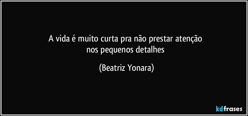 A vida é muito curta pra não prestar atenção 
nos pequenos detalhes (Beatriz Yonara)