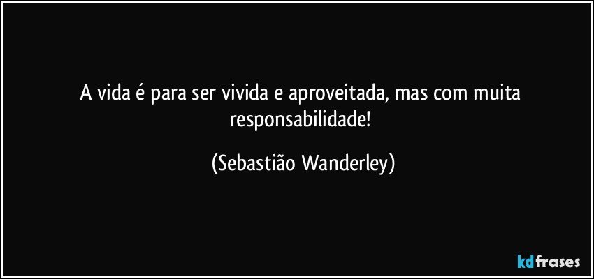 A vida é para ser vivida e aproveitada, mas com muita responsabilidade! (Sebastião Wanderley)