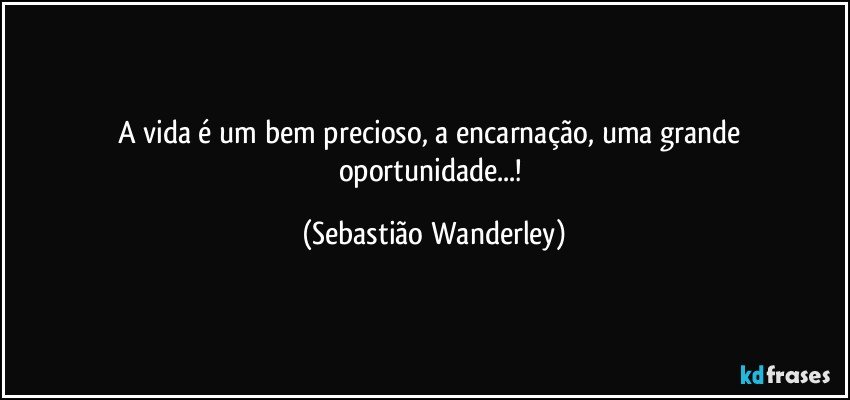 A vida é um bem precioso, a encarnação, uma grande oportunidade...! (Sebastião Wanderley)