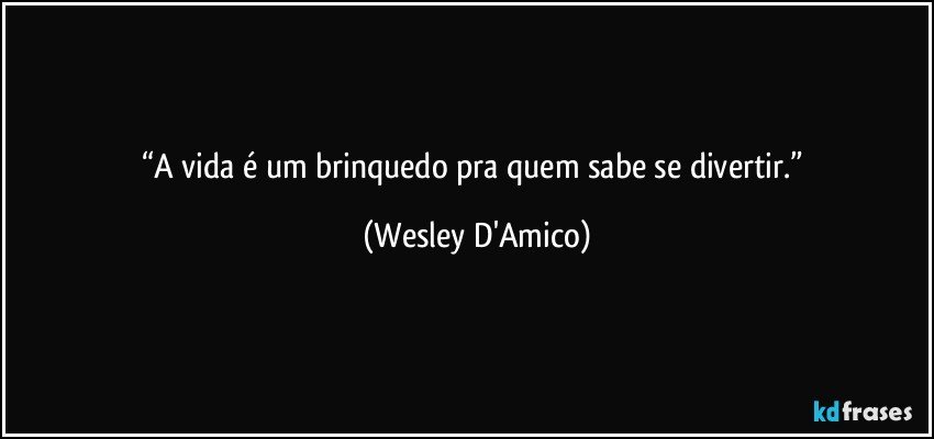 “A vida é um brinquedo pra quem sabe se divertir.” (Wesley D'Amico)