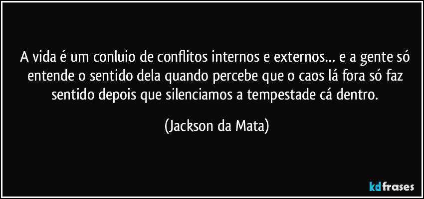 A vida é um conluio de conflitos internos e externos… e a gente só entende o sentido dela quando percebe que o caos lá fora só faz sentido depois que silenciamos a tempestade cá dentro. (Jackson da Mata)