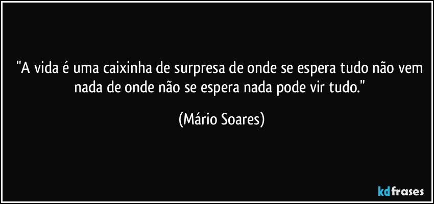 "A vida é uma caixinha de surpresa de onde se espera tudo não vem nada de onde não se espera nada pode vir tudo." (Mário Soares)