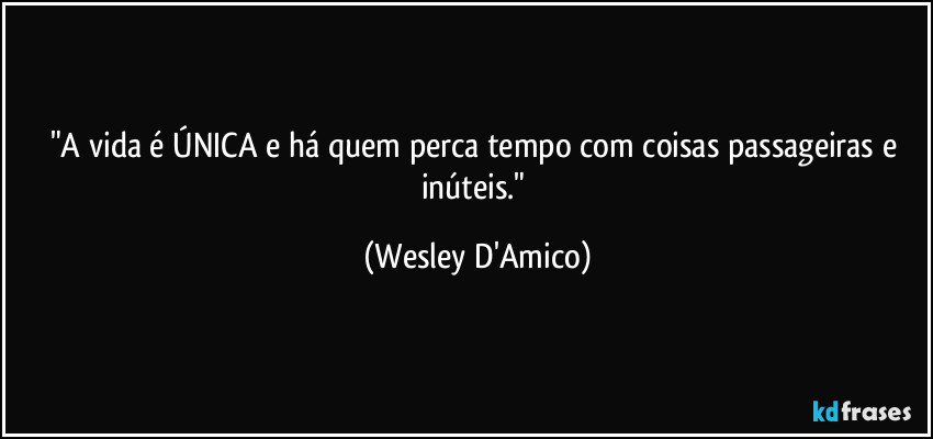 "A vida é ÚNICA e há quem perca tempo com coisas passageiras e inúteis." (Wesley D'Amico)