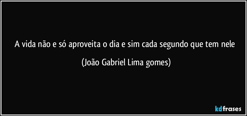 A vida não e só aproveita o dia  e sim cada segundo que tem nele (João Gabriel Lima gomes)