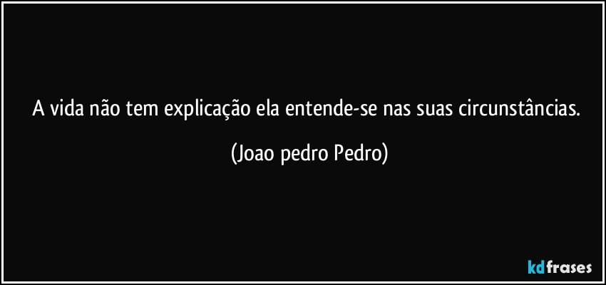 A vida não tem explicação ela entende-se nas suas circunstâncias. (Joao pedro Pedro)
