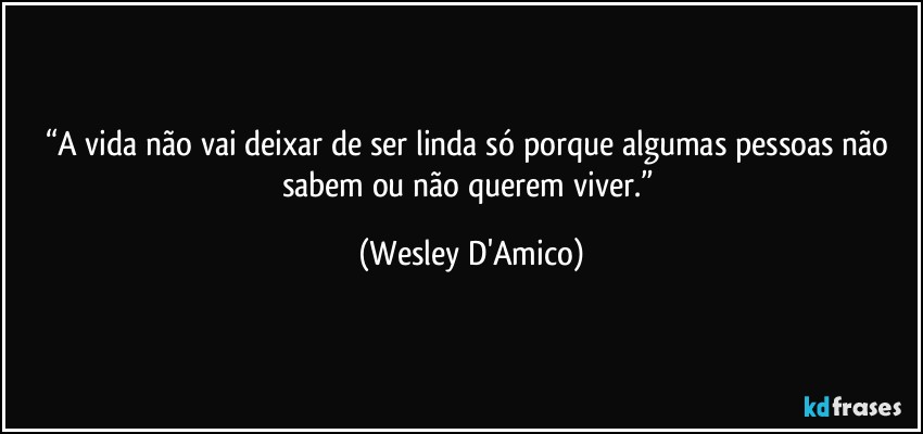 “A vida não vai deixar de ser linda só porque algumas pessoas não sabem ou não querem viver.” (Wesley D'Amico)