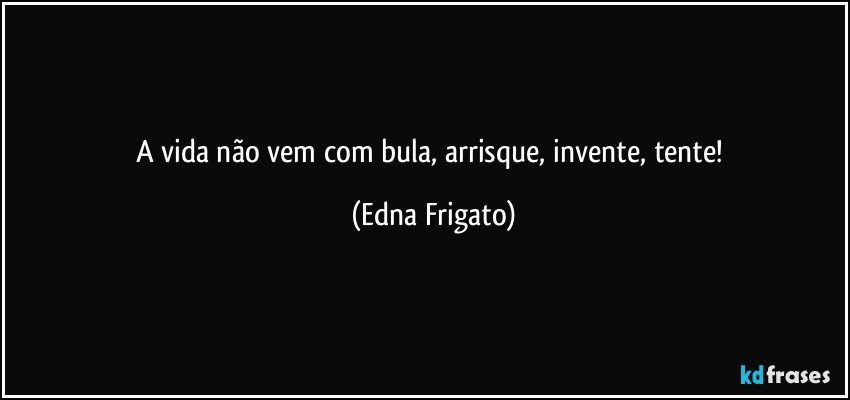 A vida não vem com bula, arrisque, invente, tente! (Edna Frigato)