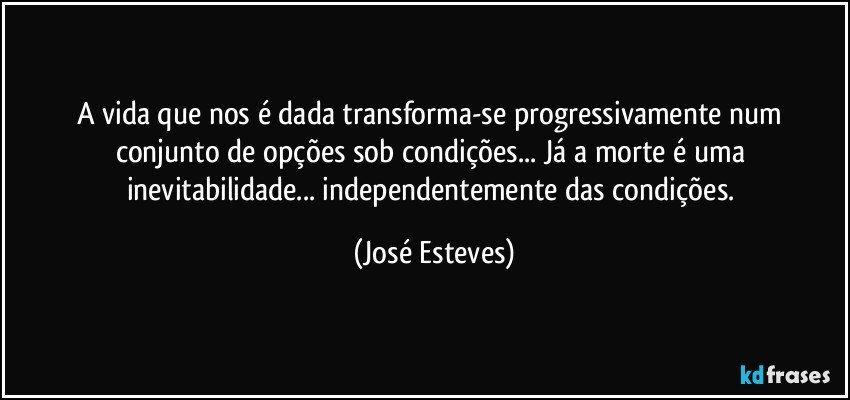 A vida que nos é dada transforma-se progressivamente num conjunto de opções sob condições... Já a morte é uma inevitabilidade... independentemente das condições. (José Esteves)