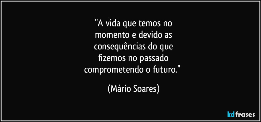"A vida que temos no
momento e devido as
consequências do que
fizemos no passado
comprometendo o futuro." (Mário Soares)