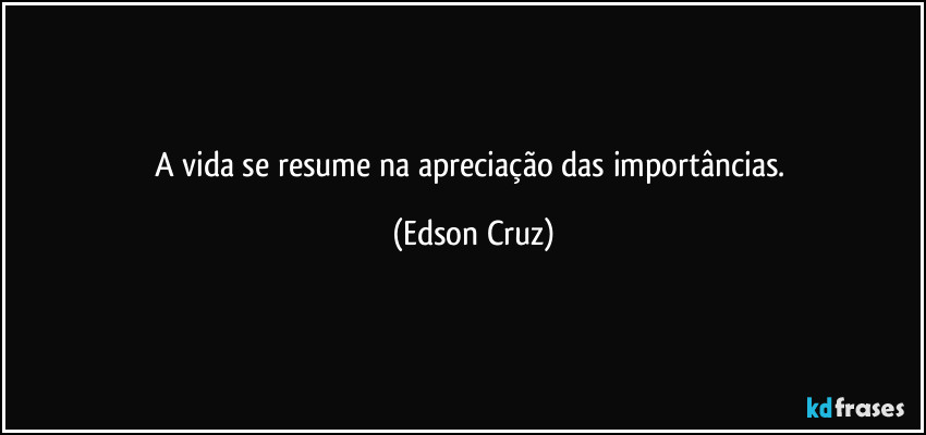 A vida se resume na apreciação das importâncias. (Edson Cruz)