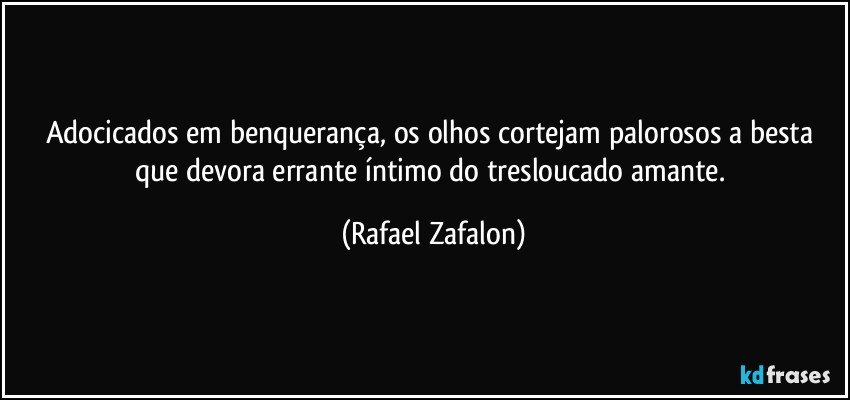 Adocicados em benquerança, os olhos cortejam palorosos a besta que devora errante íntimo do tresloucado amante. (Rafael Zafalon)