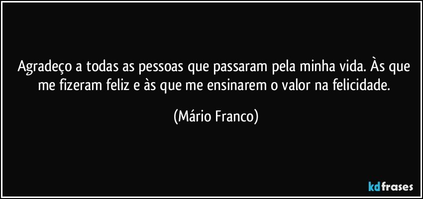 Agradeço a todas as pessoas que passaram pela minha vida. Às que me fizeram feliz e às que me ensinarem o valor na felicidade. (Mário Franco)