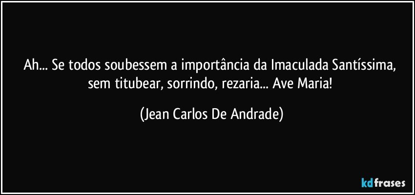 Ah... Se todos soubessem a importância da Imaculada Santíssima, sem titubear, sorrindo, rezaria... Ave Maria! (Jean Carlos De Andrade)