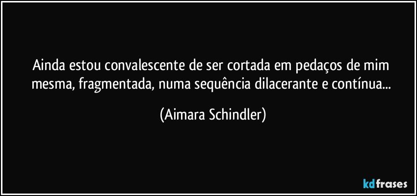 Ainda estou convalescente de ser cortada em pedaços de mim mesma, fragmentada, numa sequência dilacerante e contínua... (Aimara Schindler)