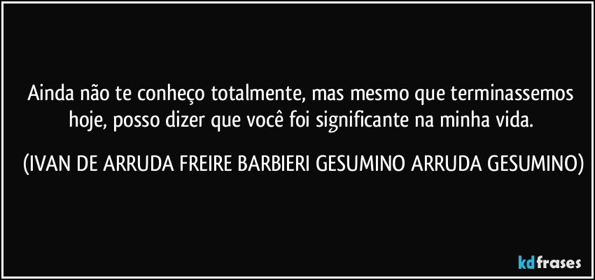 Ainda não te conheço totalmente, mas mesmo que terminassemos hoje, posso dizer que você foi significante na minha vida. (IVAN DE ARRUDA FREIRE BARBIERI GESUMINO ARRUDA GESUMINO)