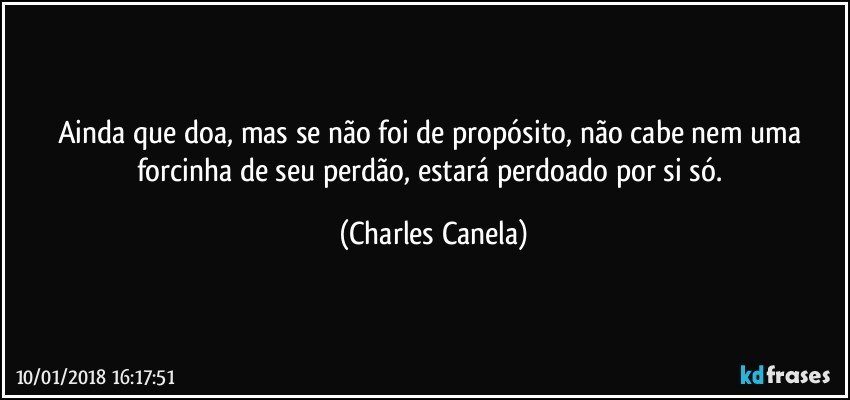 Ainda que doa, mas se não foi de propósito, não cabe nem uma forcinha de seu perdão, estará perdoado por si só. (Charles Canela)