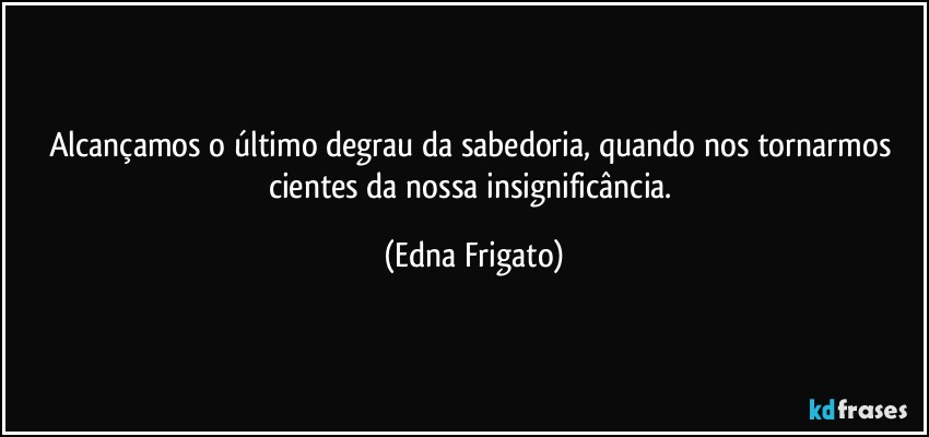 Alcançamos o último degrau da sabedoria, quando nos tornarmos cientes da nossa insignificância. (Edna Frigato)