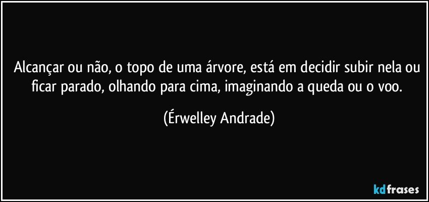 Alcançar ou não, o topo de uma árvore, está em decidir subir nela ou ficar parado, olhando para cima, imaginando a queda ou o voo. (Érwelley Andrade)