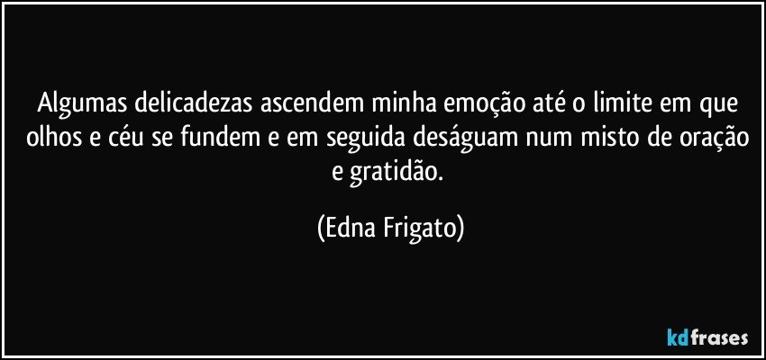 Algumas delicadezas ascendem minha emoção até o limite em que olhos e céu se fundem e em seguida deságuam num misto de oração e gratidão. (Edna Frigato)