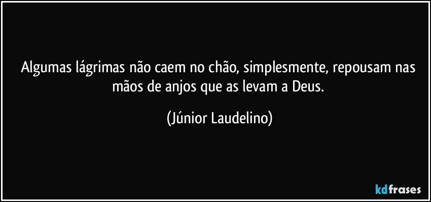 Algumas lágrimas não caem no chão, simplesmente, repousam nas mãos de anjos que as levam a Deus. (Júnior Laudelino)