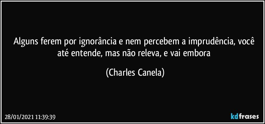 Alguns ferem por ignorância e nem percebem a imprudência, você até entende, mas não releva, e vai embora (Charles Canela)