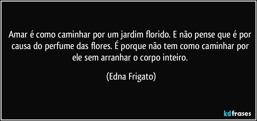 Amar é como caminhar por um jardim florido. E não pense que é por causa do perfume das flores. É porque não tem como caminhar por ele sem arranhar o corpo inteiro. (Edna Frigato)