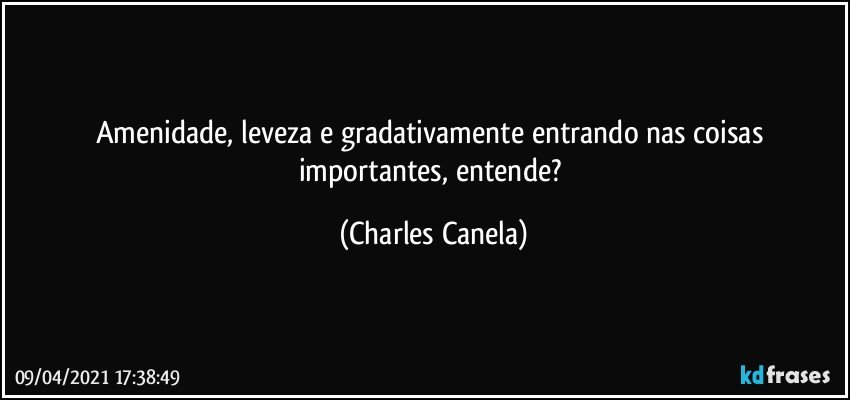 Amenidade, leveza e gradativamente entrando nas coisas importantes, entende? (Charles Canela)