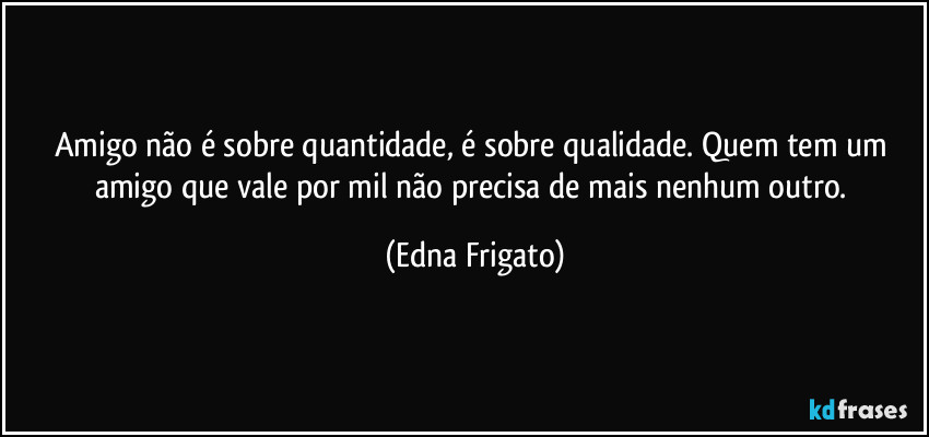 Amigo não é sobre quantidade, é sobre qualidade. Quem tem um amigo que vale por mil não precisa de mais nenhum outro. (Edna Frigato)