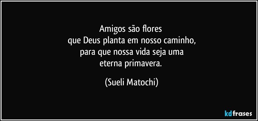 Amigos são flores 
que Deus planta em nosso caminho,
para que nossa vida seja uma
eterna primavera. (Sueli Matochi)