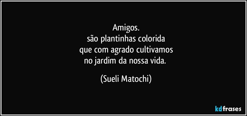 Amigos.
são plantinhas colorida
que com agrado cultivamos
no jardim da nossa vida. (Sueli Matochi)