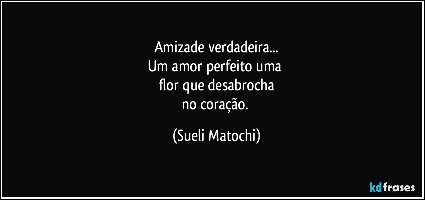 Amizade verdadeira...
Um amor perfeito uma 
flor que desabrocha
no coração. (Sueli Matochi)