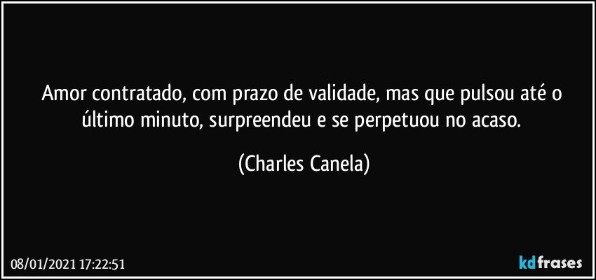 Amor contratado, com prazo de validade, mas que pulsou até o último minuto, surpreendeu e se perpetuou no acaso. (Charles Canela)