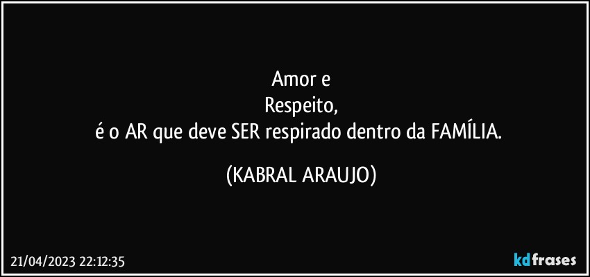 Amor e
Respeito,
é o AR que deve SER respirado dentro da FAMÍLIA. (KABRAL ARAUJO)