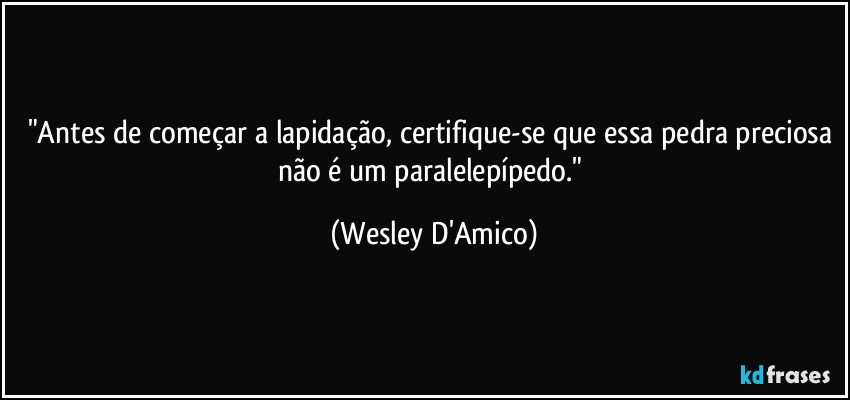 "Antes de começar a lapidação, certifique-se que essa pedra preciosa não é um paralelepípedo." (Wesley D'Amico)