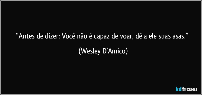 “Antes de dizer: Você não é capaz de voar, dê a ele suas asas.” (Wesley D'Amico)