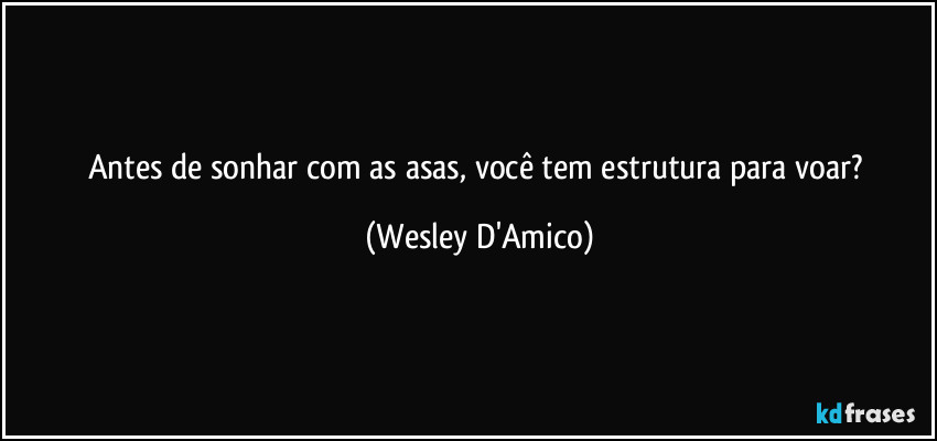 Antes de sonhar com as asas, você tem estrutura para voar? (Wesley D'Amico)