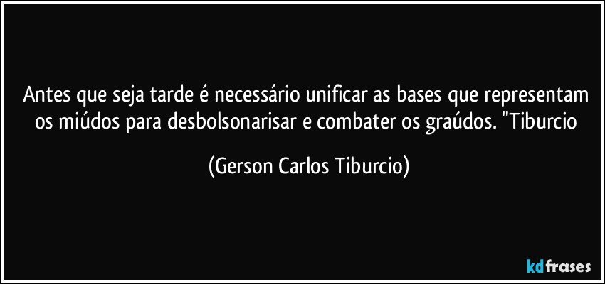 Antes que seja tarde é necessário unificar as bases que representam os miúdos para desbolsonarisar e combater os graúdos. "Tiburcio (Gerson Carlos Tiburcio)