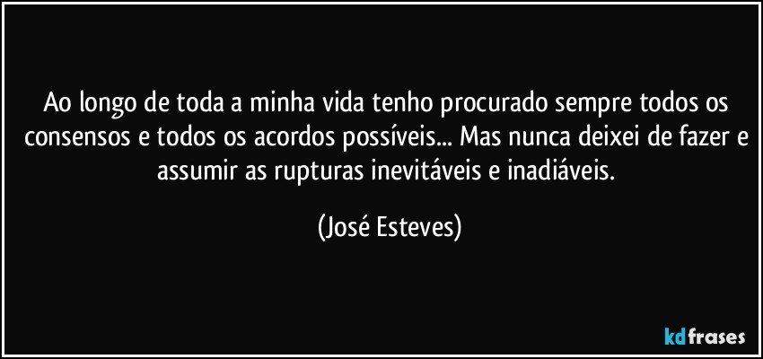 Ao longo de toda a minha vida tenho procurado sempre todos os consensos e todos os acordos possíveis... Mas nunca deixei de fazer e assumir as rupturas inevitáveis e inadiáveis. (José Esteves)