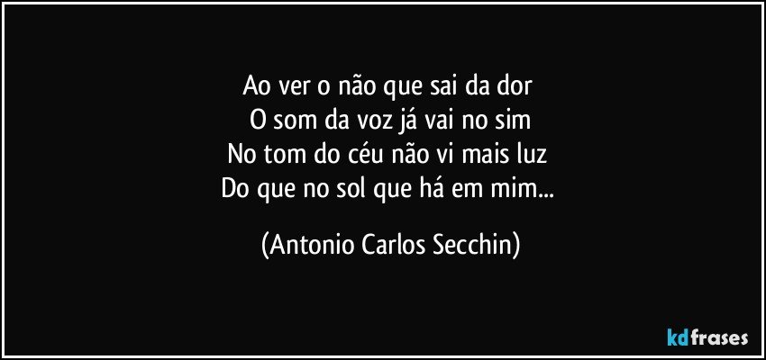 Ao ver o não que sai da dor 
O som da voz já vai no sim
No tom do céu não vi mais luz 
Do que no sol que há em mim... (Antonio Carlos Secchin)