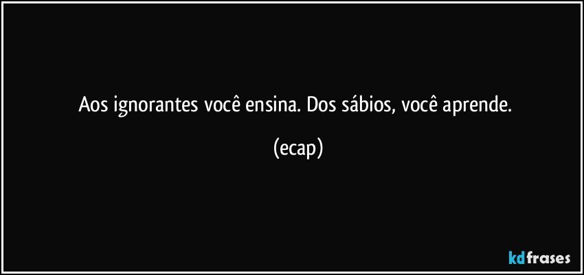Aos ignorantes você ensina. Dos sábios, você aprende. (ecap)