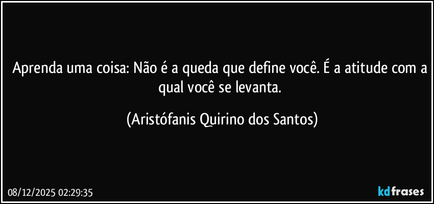 Aprenda uma coisa: Não é a queda que define você. É a atitude com a qual você se levanta. (Aristófanis Quirino dos Santos)