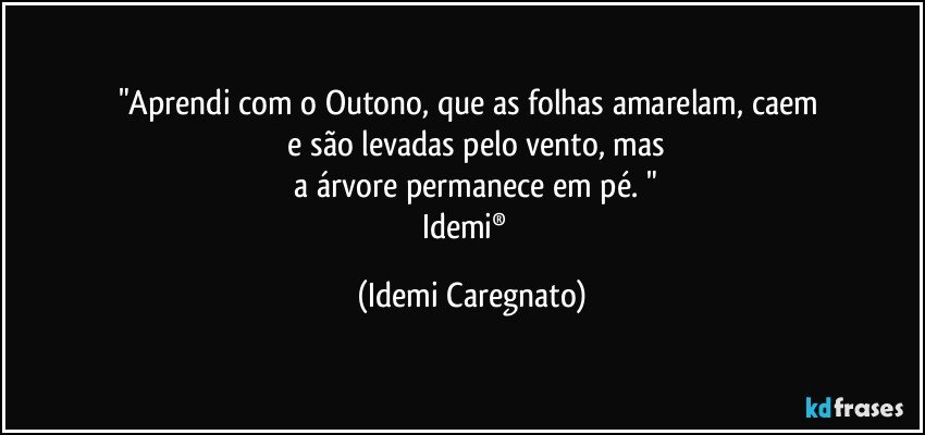 "Aprendi com o Outono, que as folhas amarelam, caem 
 e são levadas pelo vento, mas
 a árvore  permanece em pé. "
Idemi®﻿ (Idemi Caregnato)