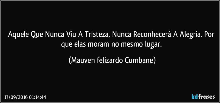 Aquele Que Nunca Viu A Tristeza, Nunca Reconhecerá A Alegria. Por que elas moram no mesmo lugar. (Mauven felizardo Cumbane)