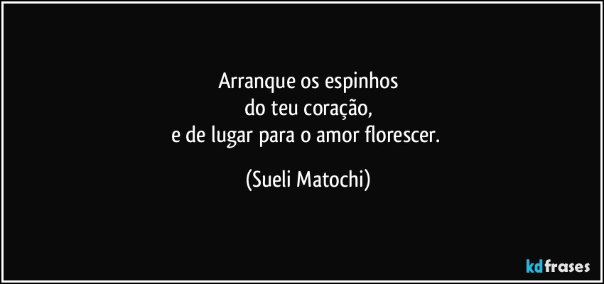 Arranque os espinhos
do teu coração,
e de lugar para o amor florescer. (Sueli Matochi)