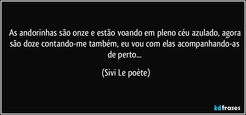 As andorinhas são onze e estão voando em pleno céu azulado, agora são doze contando-me também, eu vou com elas acompanhando-as de perto... (Sivi Le poète)