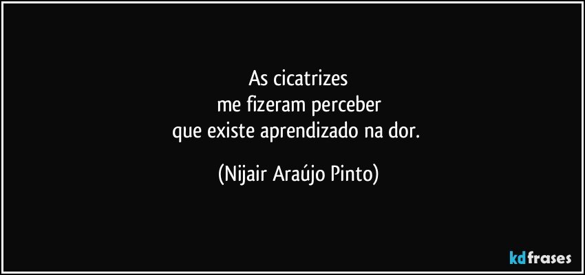 As cicatrizes
me fizeram perceber
que existe aprendizado na dor. (Nijair Araújo Pinto)