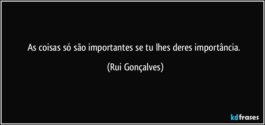 As coisas só são importantes se tu lhes deres importância. (Rui Gonçalves)