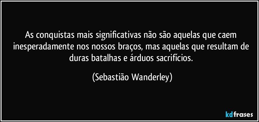 As conquistas mais significativas não são aquelas que caem inesperadamente nos nossos braços, mas aquelas que resultam de duras batalhas e árduos sacrifícios. (Sebastião Wanderley)