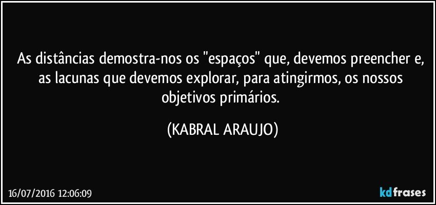 As distâncias demostra-nos os "espaços" que, devemos preencher e, as lacunas que devemos explorar, para atingirmos, os nossos objetivos primários. (KABRAL ARAUJO)